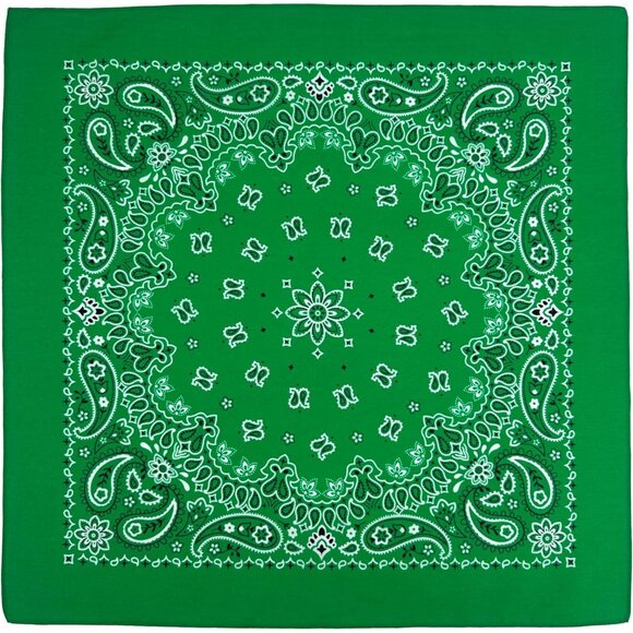 Women's Green Cotton Bandana Large Cowgirl Imported Handkerchief Headband Scarf - Picture 5 of 7